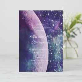 Celestiala lila galaxmånen brudtuppisk middag inbjudningar