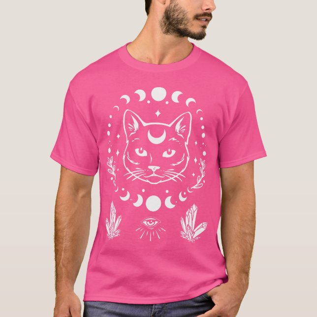 Celestiala månfaser och katt mystisk Boho Wicca  T Shirt (Framsida)