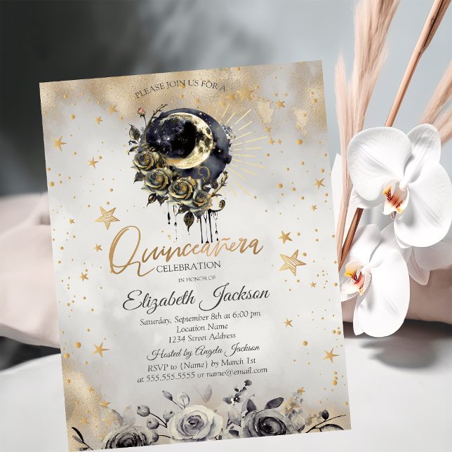 Celestiala  månrosor stjärnor Quinceanera  Inbjudningar (Skapare uppladdad)