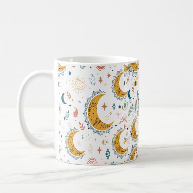 Celestiala månstjärnor Boho-mönster Kaffemugg (Vänster)