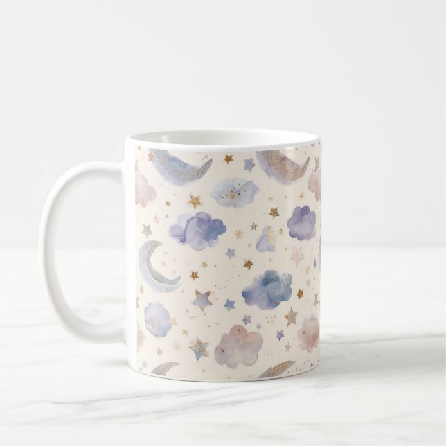 Celestiala månstjärnor moln vattenfärg pastell kaffemugg (Vänster)