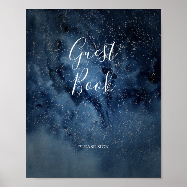 Celestiala Natt Himmel | Silver Gästbok Signatur Poster (Framsidan)