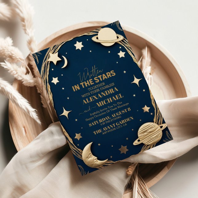 Celestiala Navy Guld Halvmåne Bröllop Inbjudningar (Skapare uppladdad)