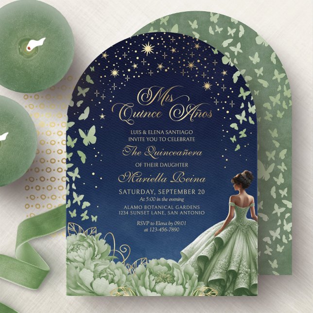 Celestiala Stjärnor Sage Grön Quinceanera Inbjudningar (Skapare uppladdad)