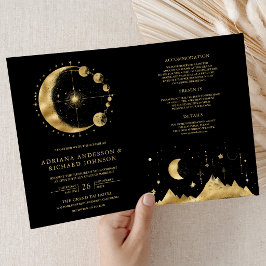 Celestiala svarta guld halvmånefaser bröllop inbjudan