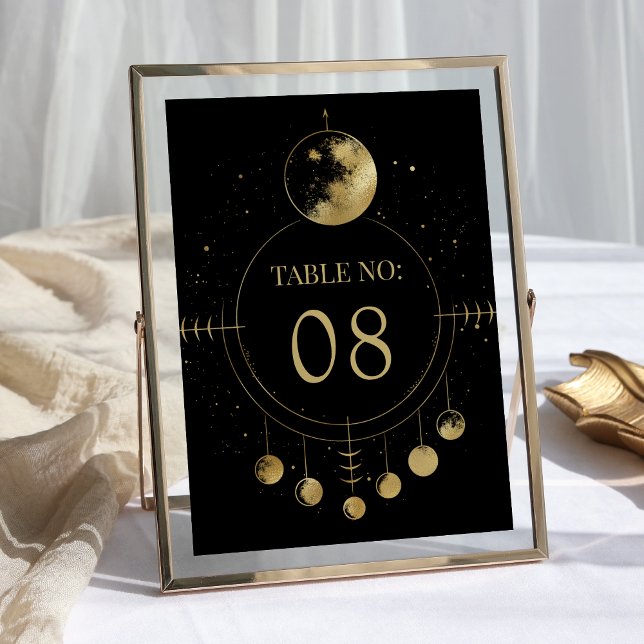 Celestiala Svarta Guld Månfaser Bröllop Bordsnummer (Skapare uppladdad)