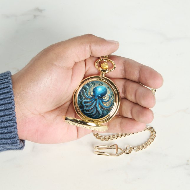 Celestiala vågor: Blå bläckfisk fraktal konst,  Armbandsur (Hand)