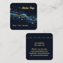 Celestialstjärnor i guld på blå fyrkantigt visitkort