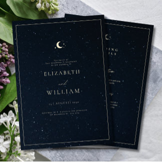 Celestialt Bröllop Stjärnklar Natthimmel Elegant B Inbjudningar