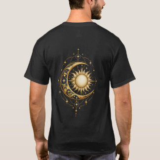 Celestialt Guld Måne Sol Stjärnor Bakre Tryck T Shirt