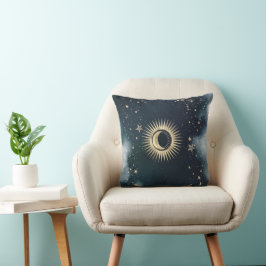 Celestialt Guld Sol,Måne,Stjärnor Natthimmel Kudde