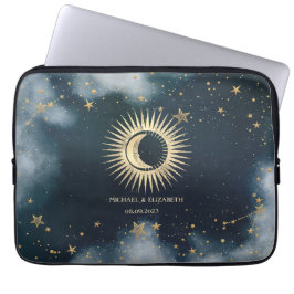 Celestialt Guld Sol,Måne,Stjärnor Natthimmel Laptop Fodral