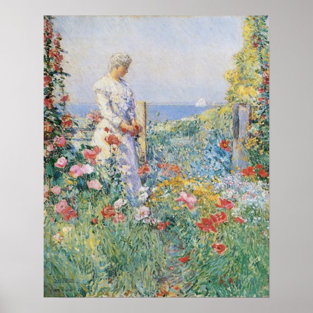 Celia Thaxter i hennes Garden av Childe Hassam Poster (Framsidan)