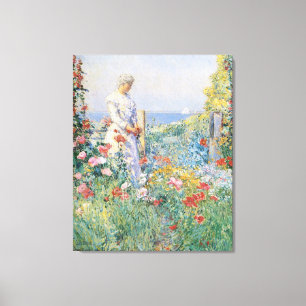 Celia Thaxter i sin trädgård av Childe Hassam Canvastryck