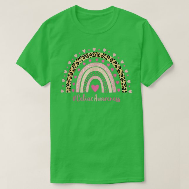 Celiac Awareness Rosa Heart Leopard Rainbow Celiac T Shirt (Design framsida)