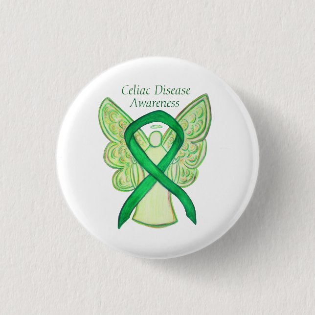 Celiac Disease Awareness Angel Ribbon Art Pin Knapp (Framsida)