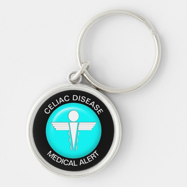 Celiac Disease Medical Alert Keychain Rund Silverfärgad Nyckelring (Framsidan)