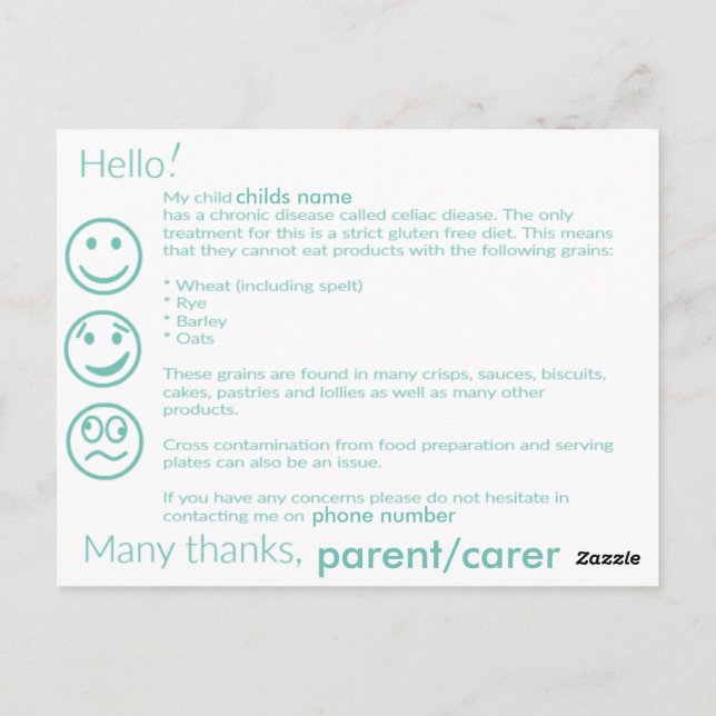Celiac-informationskort Vykort (Baksida)