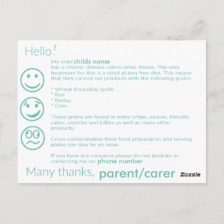 Celiac-informationskort Vykort