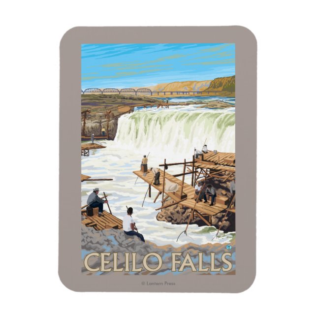 Celilo Falls Fishing Vintage resor Poster Magnet (Vertikal)