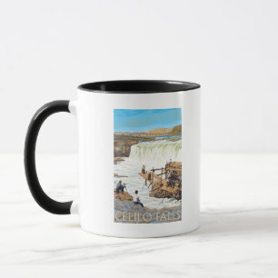 Celilo Falls Fishing Vintage resor Poster Mugg