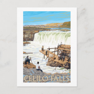 Celilo Falls Fishing Vintage resor Poster Vykort