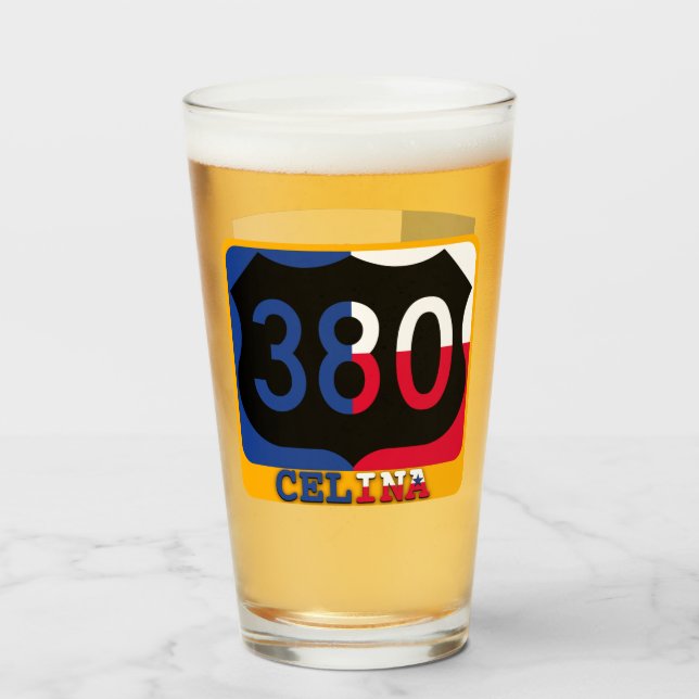 Celina, Texas och USA 380, Pint Glass Glaskopp (Framsida fylld)