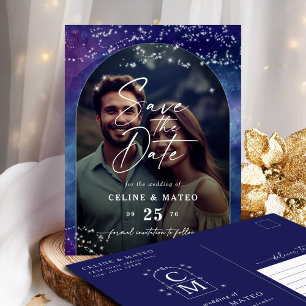 Celine ・ Elegant Starry Himmel Photo Save Date Meddelande Vykort