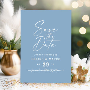 Celine ・ Enkelt Solid Stellar Himmel Blue Bröllop Spara Datumet
