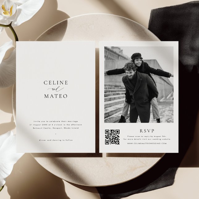 CELINE Minimalist Wedding Invite w/ RSVP QR Code Inbjudningar (Skapare uppladdad)