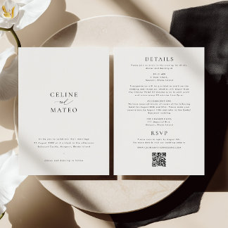 CELINE Minimalistisk Bröllopsinbjudan RSVP + Detal Inbjudningar