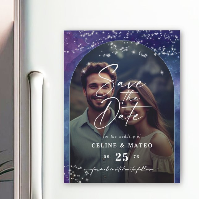 Celine ・ Starry Night Photo Spara datum magneter (Make your announcement stick with the Celine Magnetic Save the Date, featuring a custom photo!)