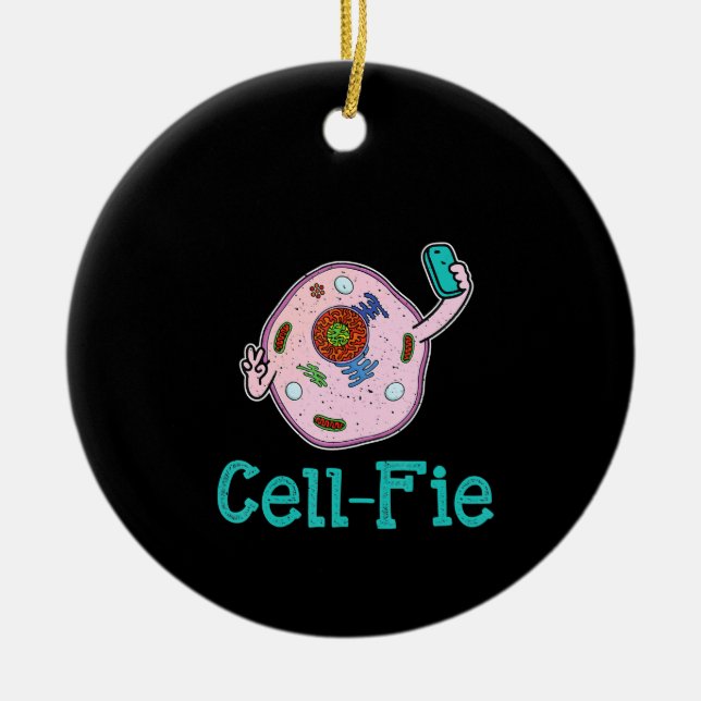 Cell-Fie Funny Biology Science Teacher Pun Gift Julgransprydnad Keramik (Framsidan)
