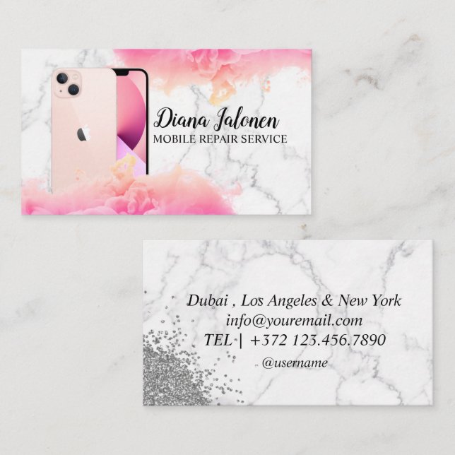 Cell Mobil Mobile Reparation Service Black Metall Visitkort (Fram/baksida)