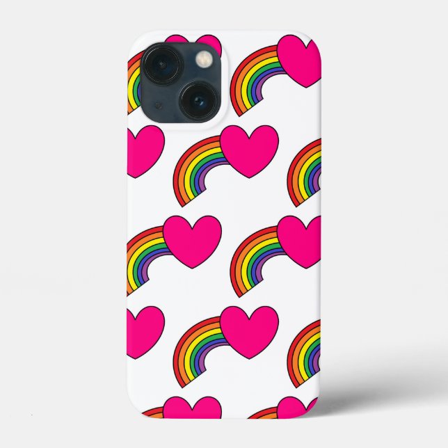 Cell Phone Case with Rainbows and Shock rosa Hearj (Baksida)