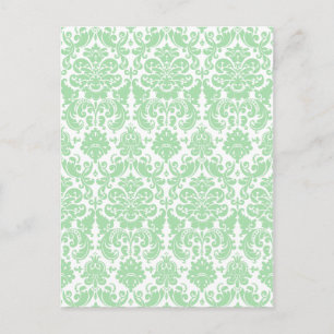 Celladon och Vit Elegant Damask-mönster Vykort