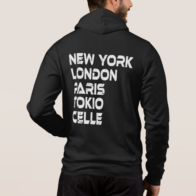 Celle New York London Tokio Paris Hoodie T Shirt (Baksida)