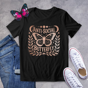 Cellestial grafik över fjäril mot Social i ro Guld T Shirt