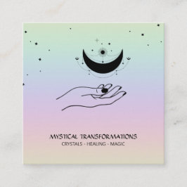 *~* Cellestial Hand Luna Måne Magic Boho Rainbow Fyrkantigt Visitkort