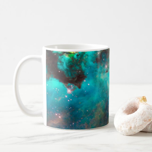 Cellestialt foto av Aqua Grönt Star Cluster Celest Kaffemugg (Med munk)