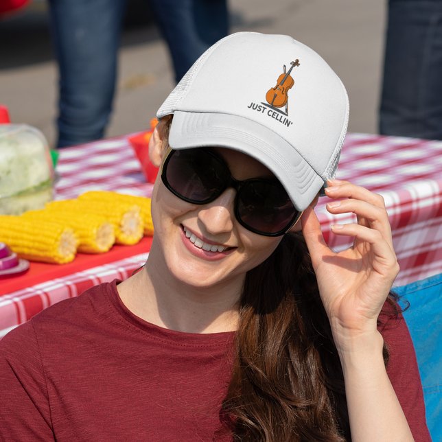Cellin Cellin Performance Music Cello Keps (Cellist White Trucker Hat Just Cellin Fiddle Player Swag)