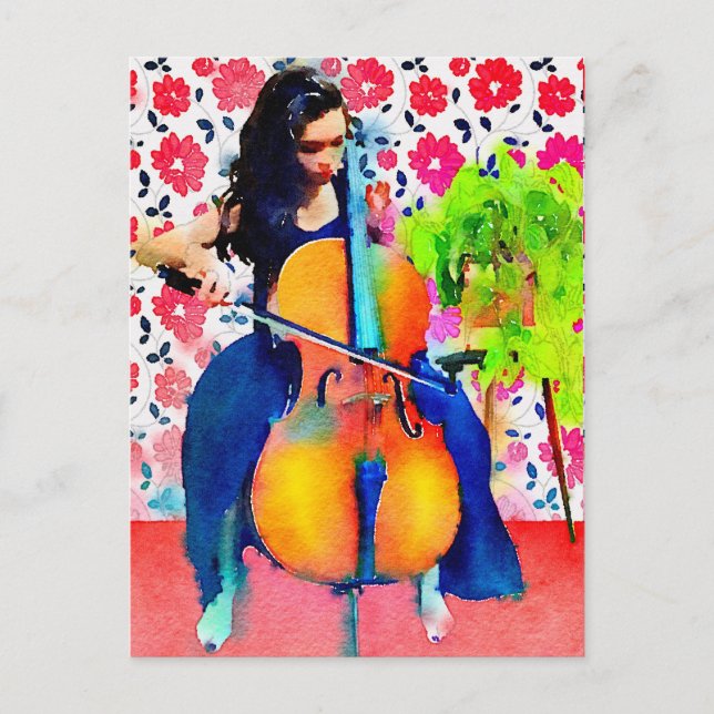 Cellist Watercolor vykort (Framsida)