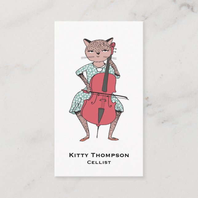 Cellistvisitkort - katt som leker violoncellen visitkort (Framsida)