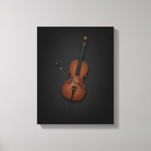 Cello & Bow Side vid sida på svartarbetsytan 11 x  Canvastryck