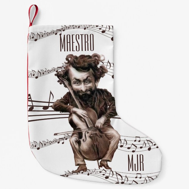 Cello Chops | Vintage Musician | Monogrammad Liten Julstrumpa (Framsidan)