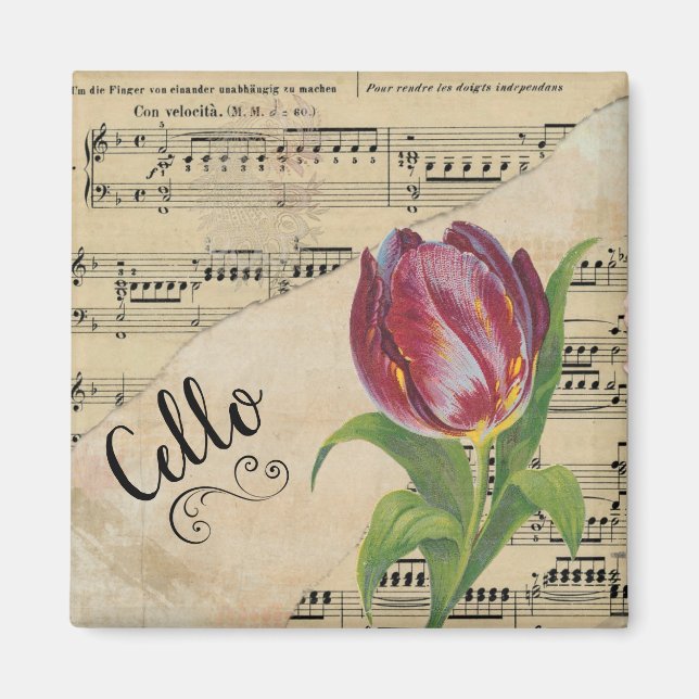 Cello Elegant Tulip Vintage Lakan Music Magnet (Framsidan)