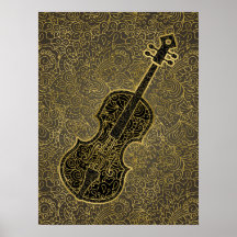 Cello Guld Taupe Filigree Musical Instrument