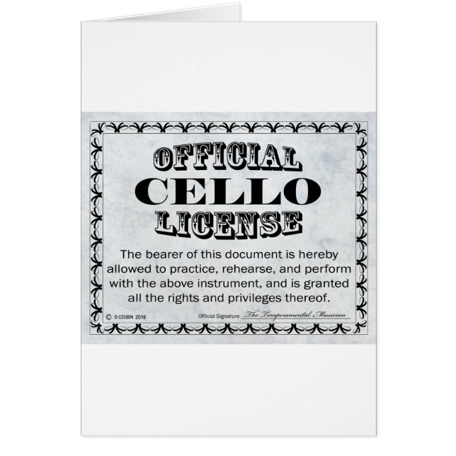 Cello License Hälsningskort (Framsidan)