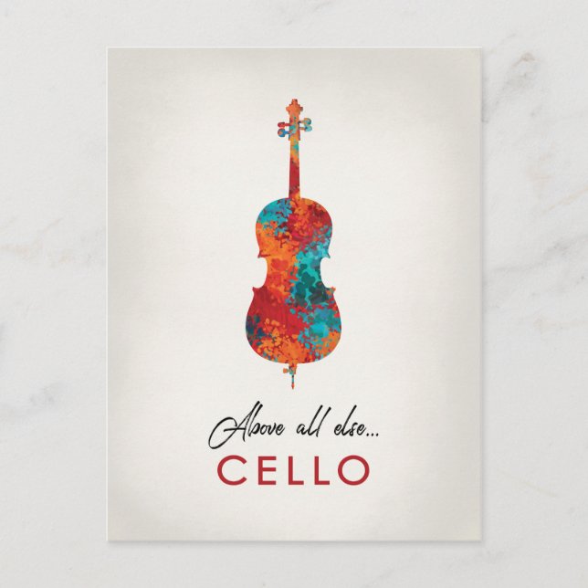 Cello - Ljusfylld Färgrik Musik Vykort (Framsida)