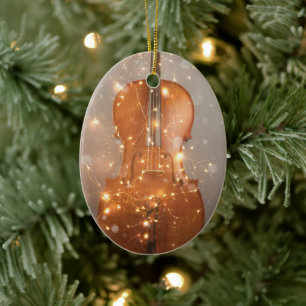 Cello med jul-ljus keramiskt prydnadsföremål julgransprydnad keramik